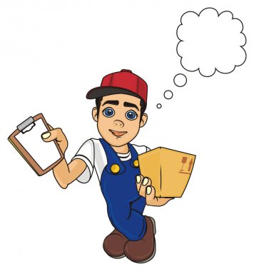 Kurye boy gülümseyerek 