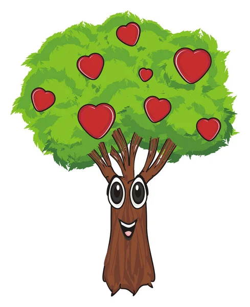 Χαρούμενο Πρόσωπο Του Δέντρου Πολλές Κόκκινες Καρδιές — Φωτογραφία Αρχείου