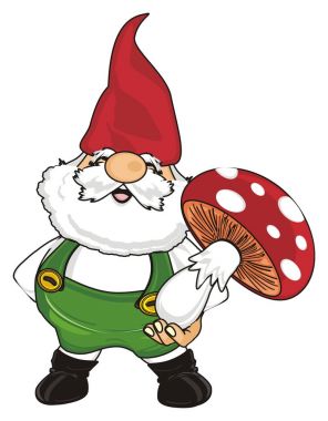 mutlu gnome stand ve büyük bir mantar tutun