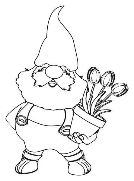 Kolorowanie Gnome Stanąć Przytrzymaj Kwiaty — Zdjęcie stockowe