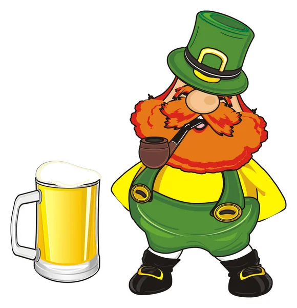 st. Patrick smoke a pipe and stand next to the glass of beer