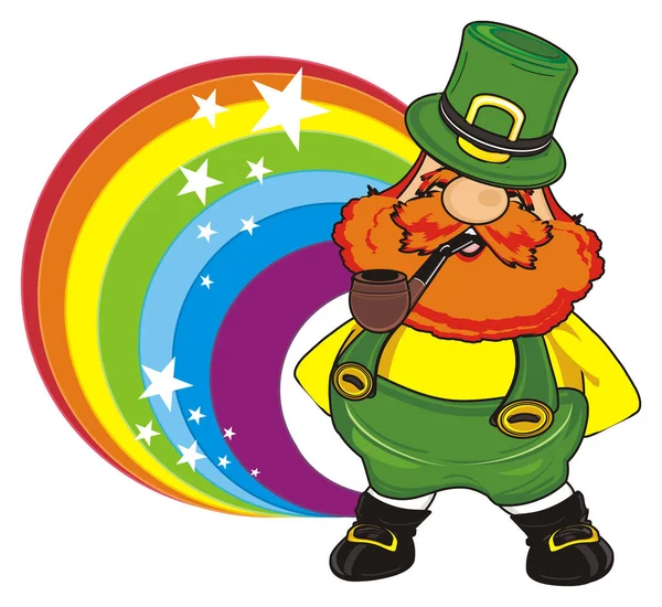 st. Patrick smoke a pipe and stand next to the rainbow