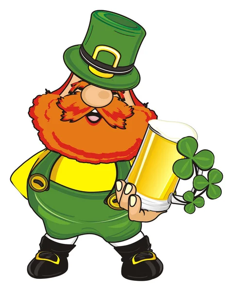 Happy Patrick Stand Hold Glass Beer Clover — Stock Photo, Image