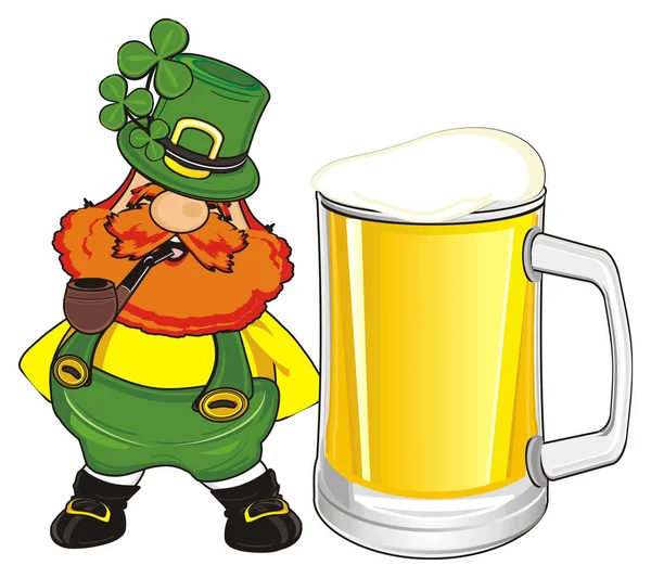 st. Patrick smoke a pipe near the large glass of beer