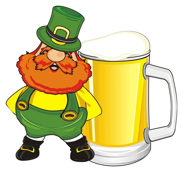 Happy Patrick Stand Big Glass Yellow Beer — Stock Photo, Image