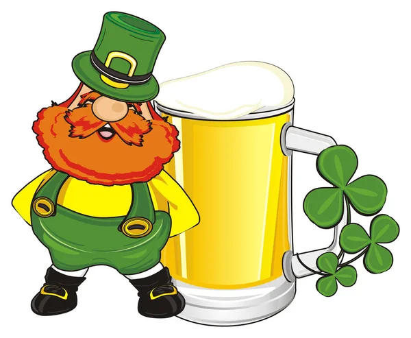 Patrick Stand Large Glass Beer Clover — Stock Photo, Image