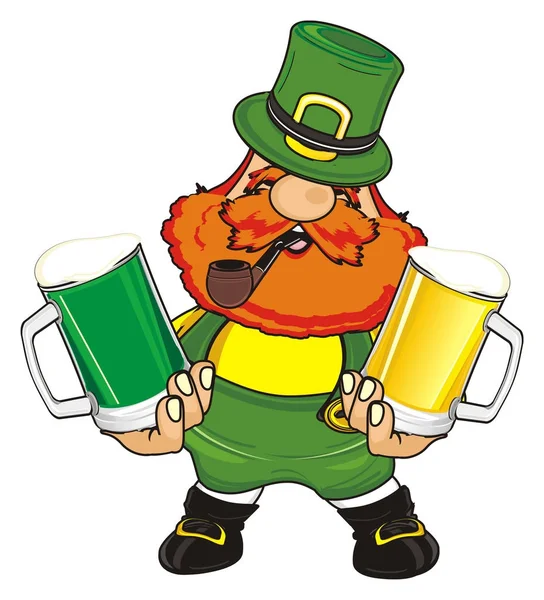 st. Patrick with pipe stand and hold two colored beers