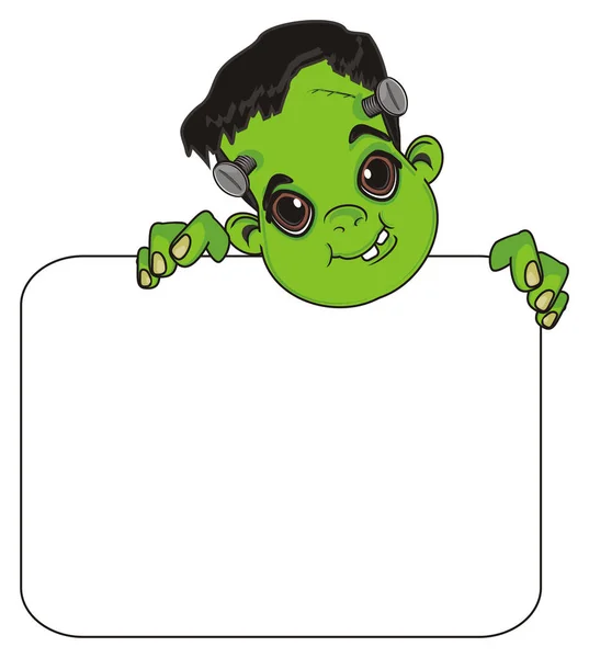 Cabeza Frankenstein Asomarse Desde Papel Limpio — Foto de Stock