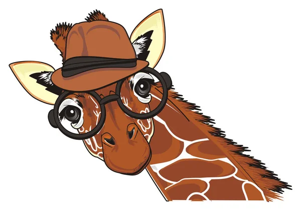 Mynningen Giraff Glasögon Och Brun Hatt — Stockfoto