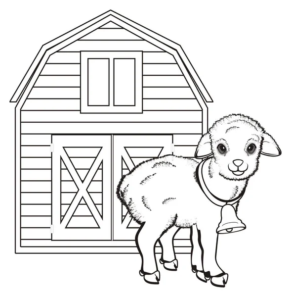 Coloring Little Lamb Stand House — Stock Photo, Image