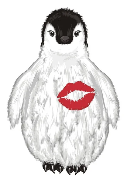 white baby penguin with large red kiss
