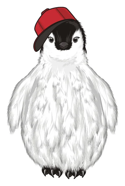 Bílá Baby Tučňáka Červené Čepici Stojan — Stock fotografie