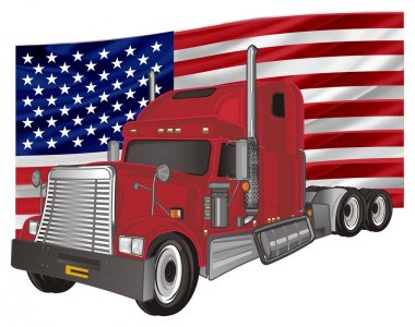 Kırmızı Amerikan römork ve Amerikan bayrağı