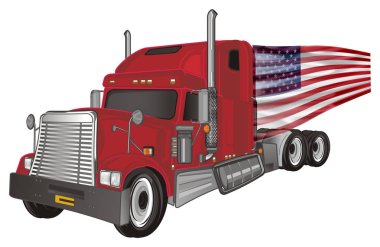 Kırmızı Amerikan römork ve ABD bayrağı