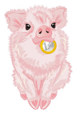 küçük pembe domuz otur ve bir sikke Euro tutun