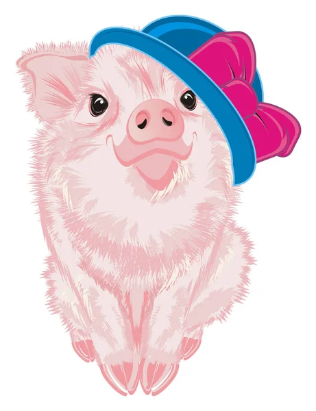 粉红色的蓝色帽子小粉红猪女孩弓 — 图库照片