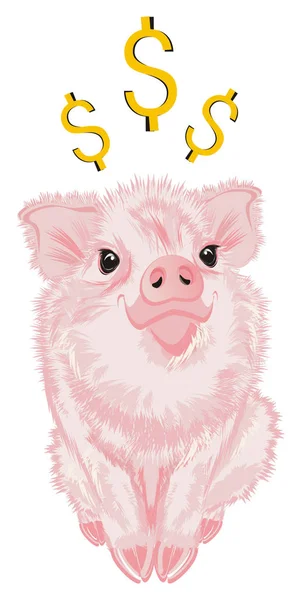 Kleines Rosafarbenes Schwein Mit Vielen Goldenen Dollarzeichen — Stockfoto