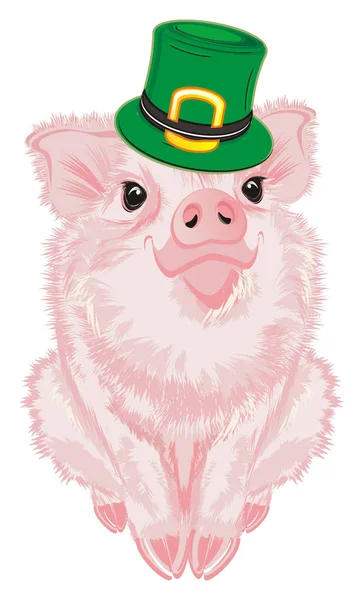 Little Pink Pig Green Patrick Hat — Stock Photo, Image