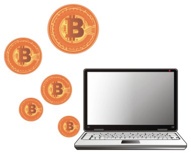 bitcoins bir sürü sinek yakınındaki laptop-in