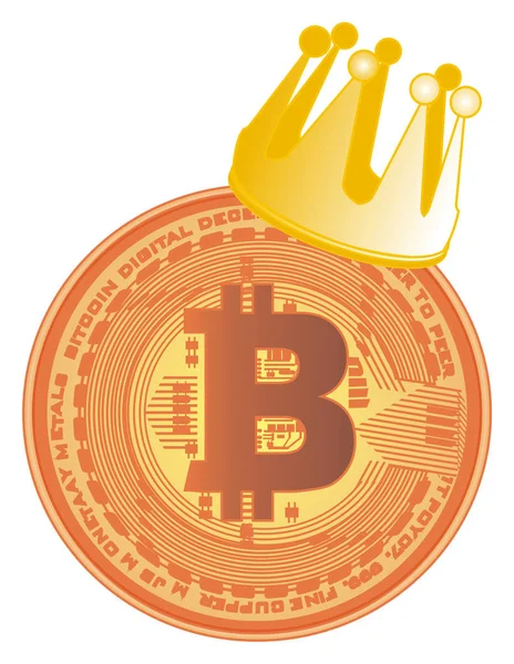Bitcoin Con Gran Corona Oro — Foto de Stock