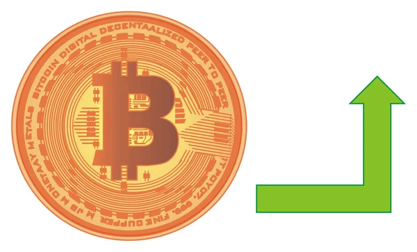 Bitcoin Con Flecha Verde Hacia Arriba — Foto de Stock