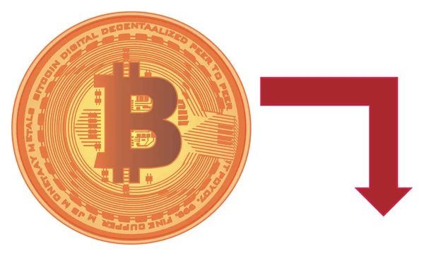 Bitcoin Con Flecha Roja Hacia Abajo — Foto de Stock