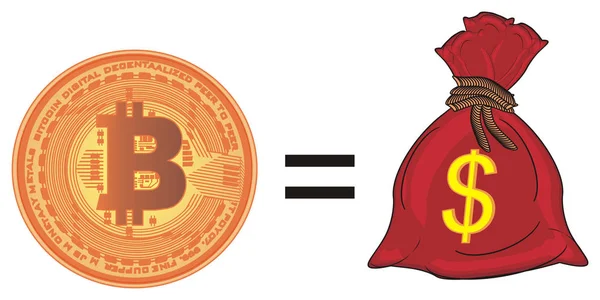 Bitcoin Con Signo Bolsa Llena Rojo — Foto de Stock