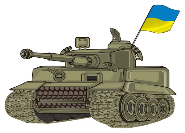 Зеленый Танк Армии Маленьким Флагом Украины — стоковое фото