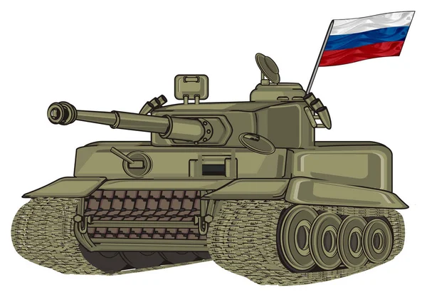 Tanque Exército Verde Com Pequena Bandeira Rússia — Fotografia de Stock