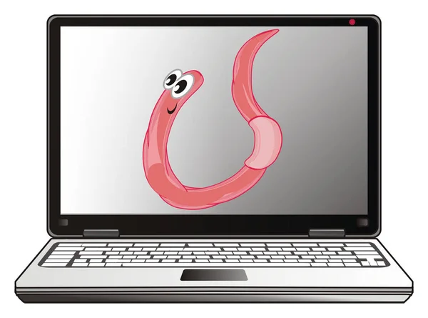 Worm Wirus Różowy Laptopie — Zdjęcie stockowe