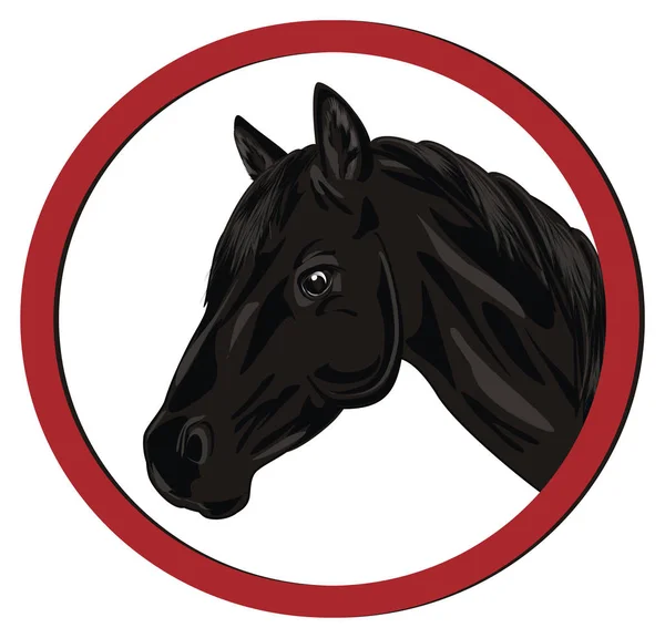 Testa Cavallo Nero Mezzo Cartello Stradale Rosso — Foto Stock