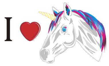 Tek boynuzlu at ve kırmızı kalp ve harf ı 