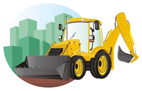 Yellow Excavator Icon City — Stock Photo, Image