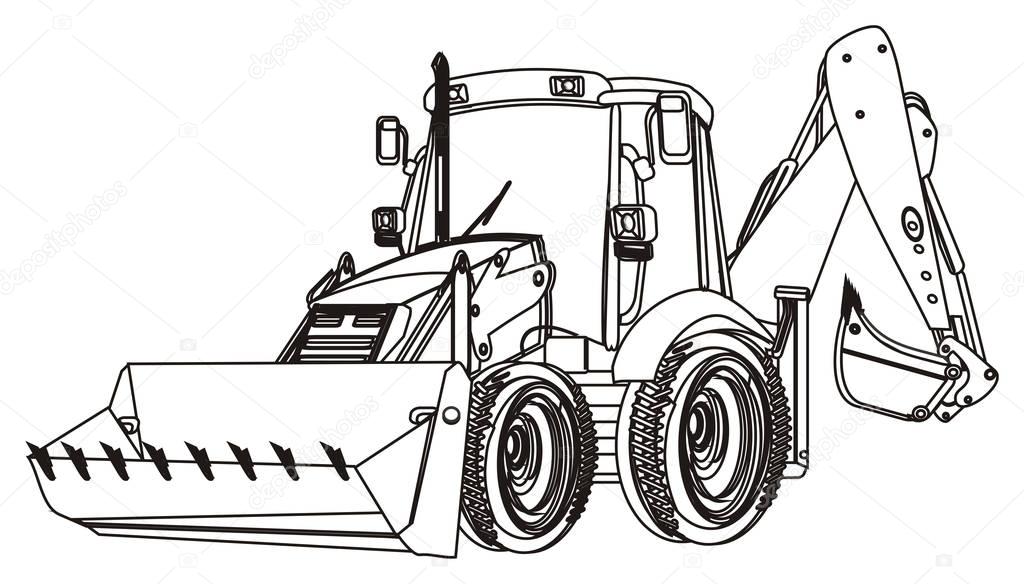 coloring excavator on a white background