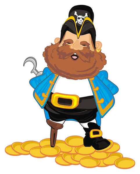 Усміхнений Пірат Багато Золотих Монет — стокове фото