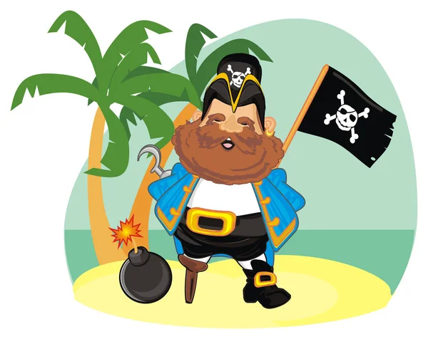 Усміхнений Пірат Острові Бомбою Прапором — стокове фото