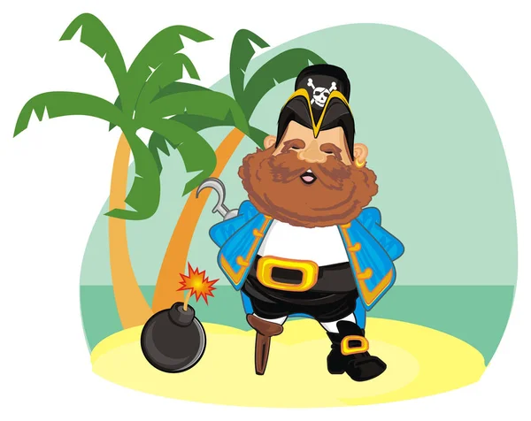 smiling pirate  on island with bomb