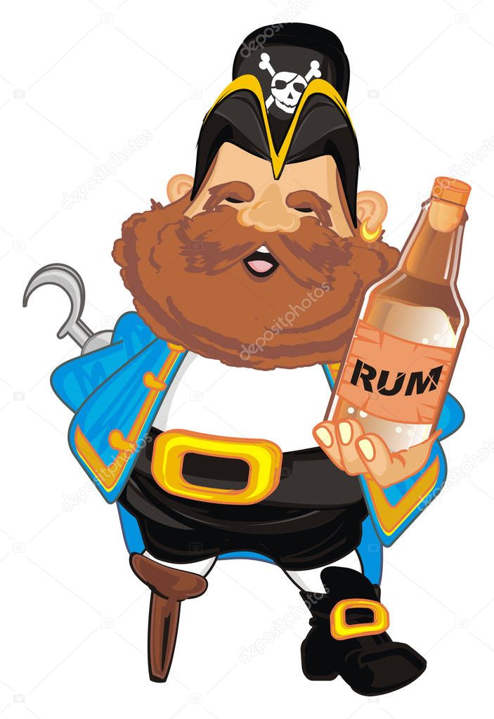 smiling pirate hold bottle of rum