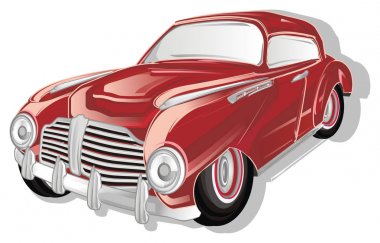 beyaz zemin üzerine kırmızı retro araba