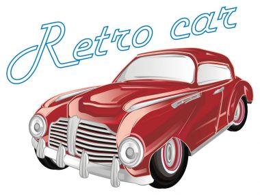 Kırmızı retro araba mavi sözcükleri ile