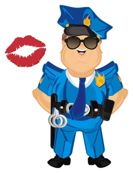 Polizist Mit Großem Roten Lippenstift Kuss — Stockfoto