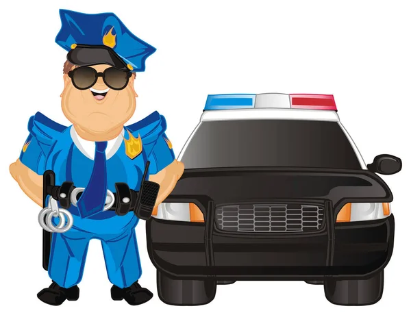 Happy Policeman His Police Car — Stock Photo, Image