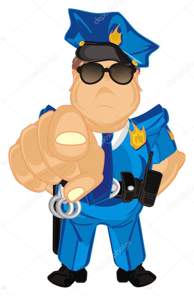 angry policeman stand and show gesture