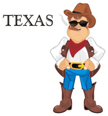 kovboy stand ve kelime Texas yakınındaki duman