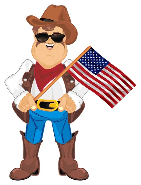 Cowboy Stand Hold Little Flag — Stock Photo, Image