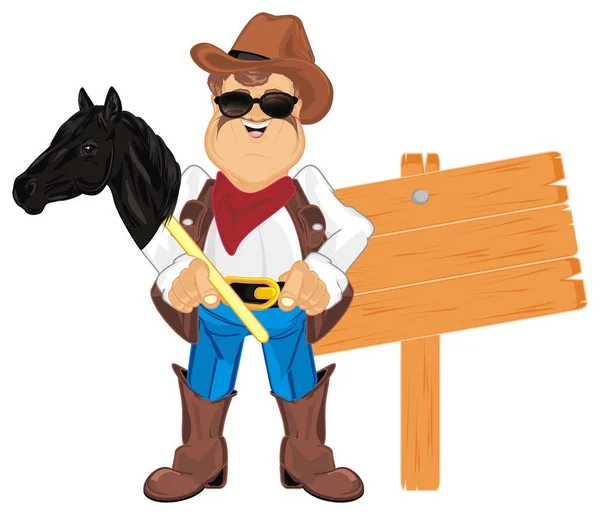Cowboy Hält Ein Pferdespielzeug Der Nähe Von Banner — Stockfoto