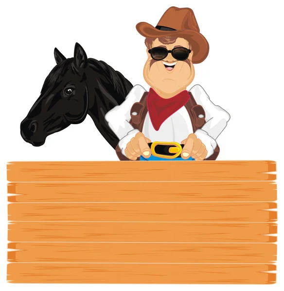 Cowboy Feliz Com Cavalo Espreitar Partir Banner — Fotografia de Stock