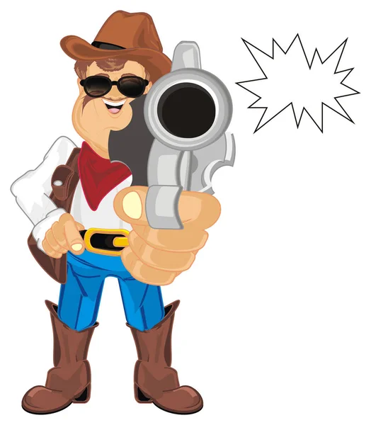 Leende Cowboy Med Pistol Och Fräscht Bildtext — Stockfoto