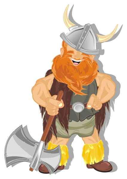 Šťastný Viking Jeho Stínem Drží Sekeru — Stock fotografie