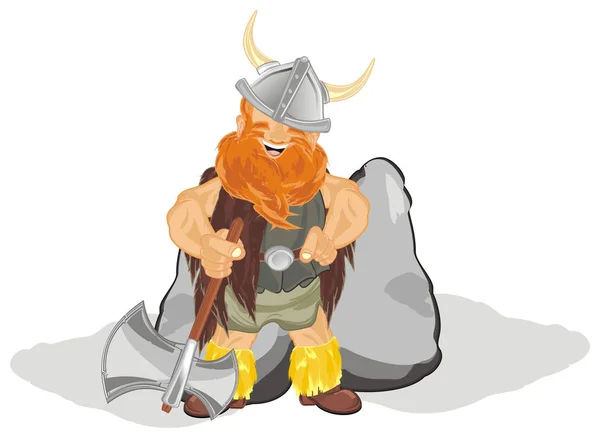 Feliz Vikingo Con Hacha Piedras —  Fotos de Stock